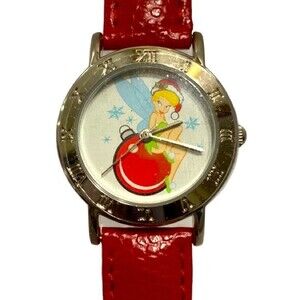 Vintage Christmas Tinkerbell Watch With Red Leather Band Collector’s Edition